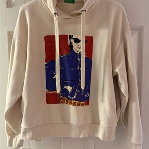 United Colors Of Benetton Cream Hoodie with Bold Graphic